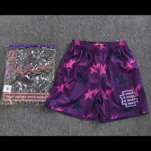 Eric Emanuel Purple Shorts with Pink Star Print